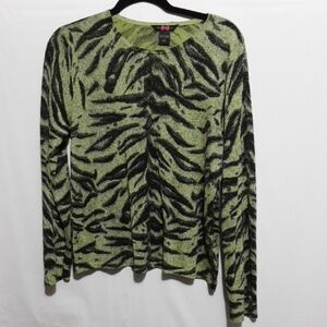 COMPANY SILK BLEND Green‎ and Black Zebra Print Long Sleeve Sweater